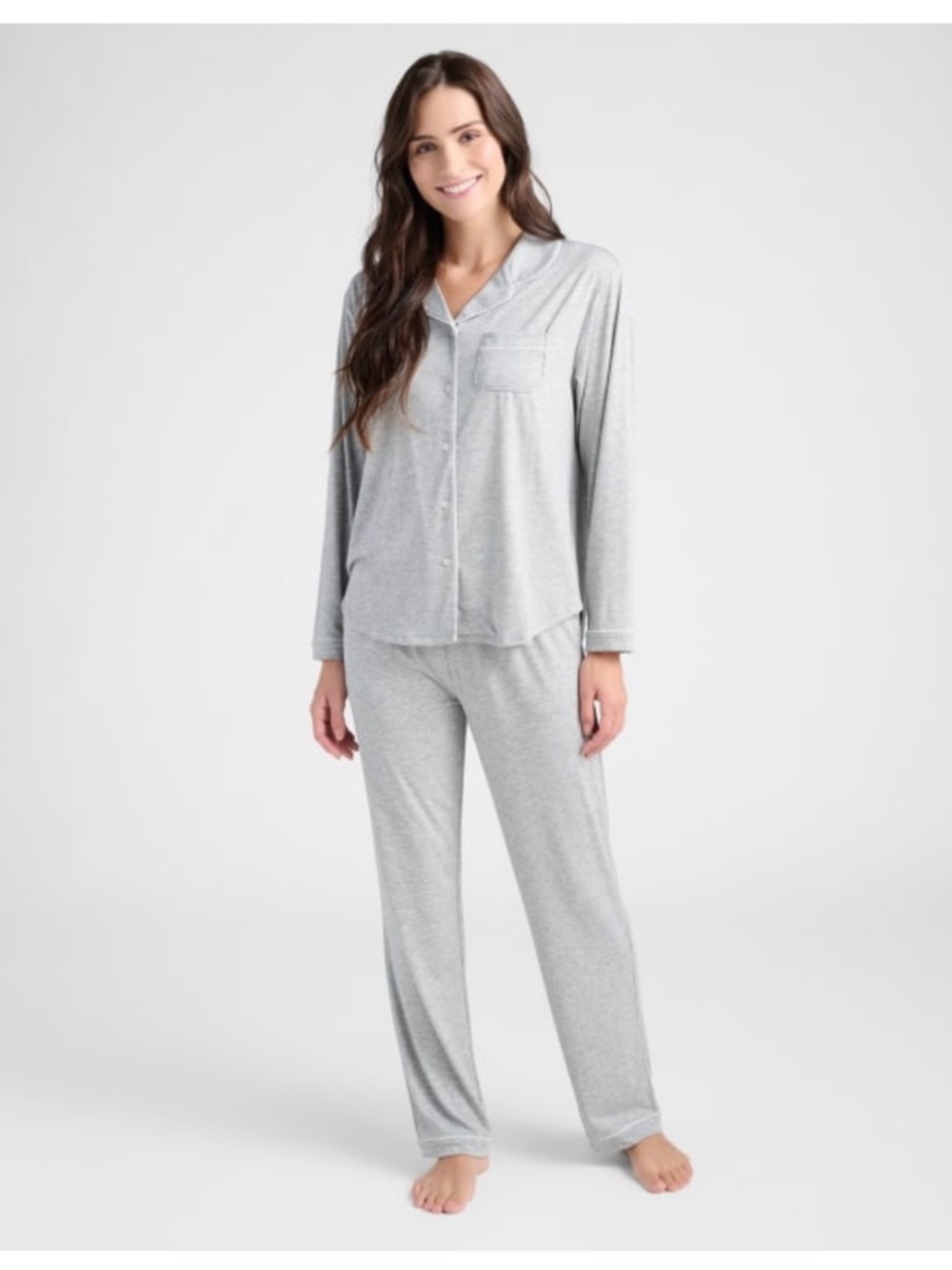 Flora Nikrooz Women's Annie Knit Notch Collar Grey Pants PJ Pajama Set Medium